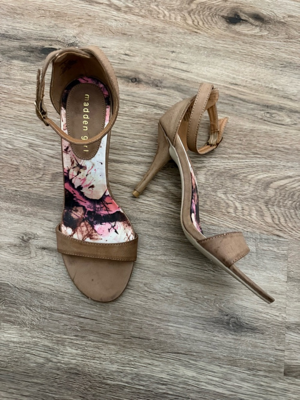 Madden Girl Tan Ankle-Strap Stiletto Sandals